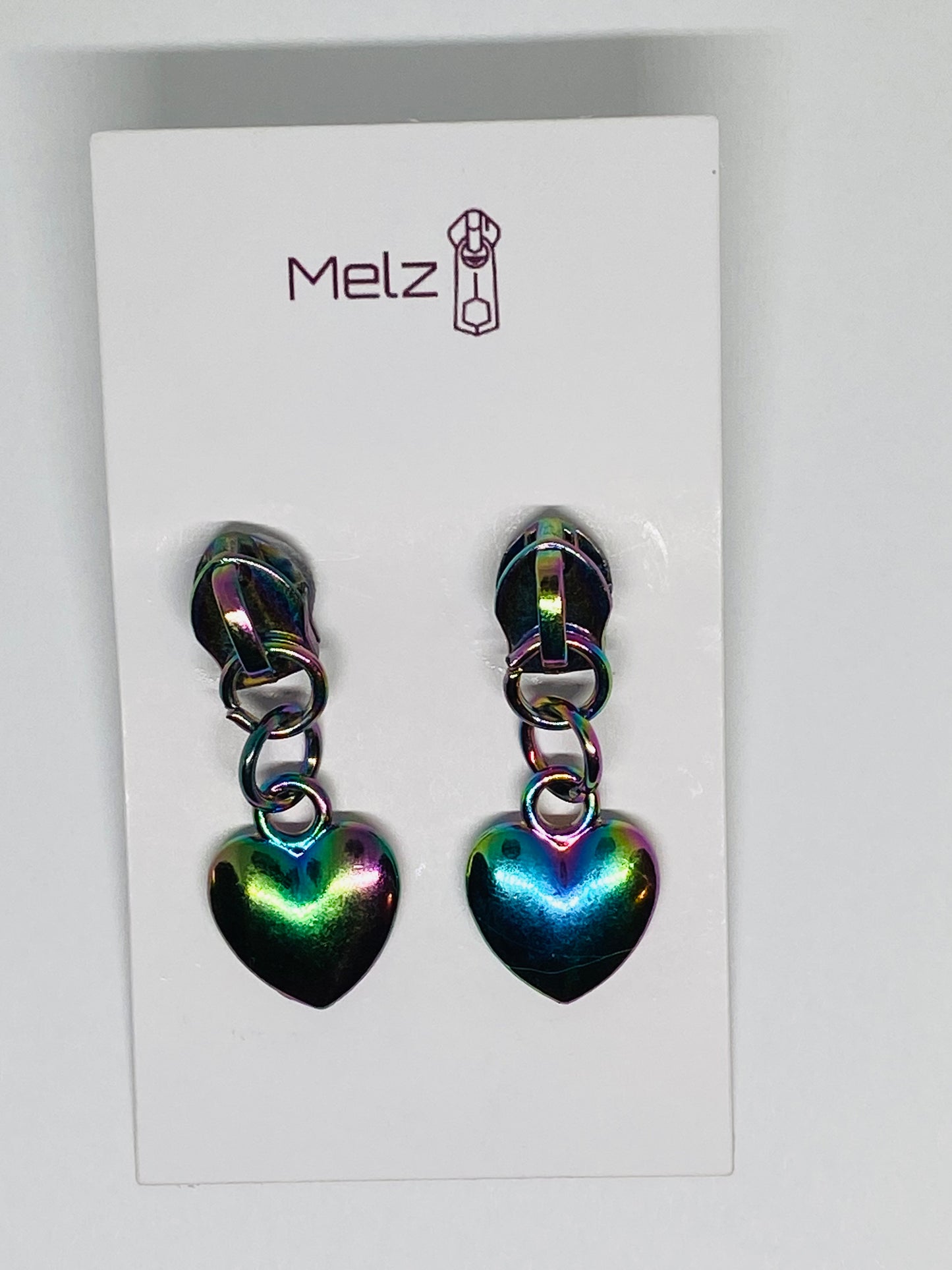 Metallic heart zipper pull earrings