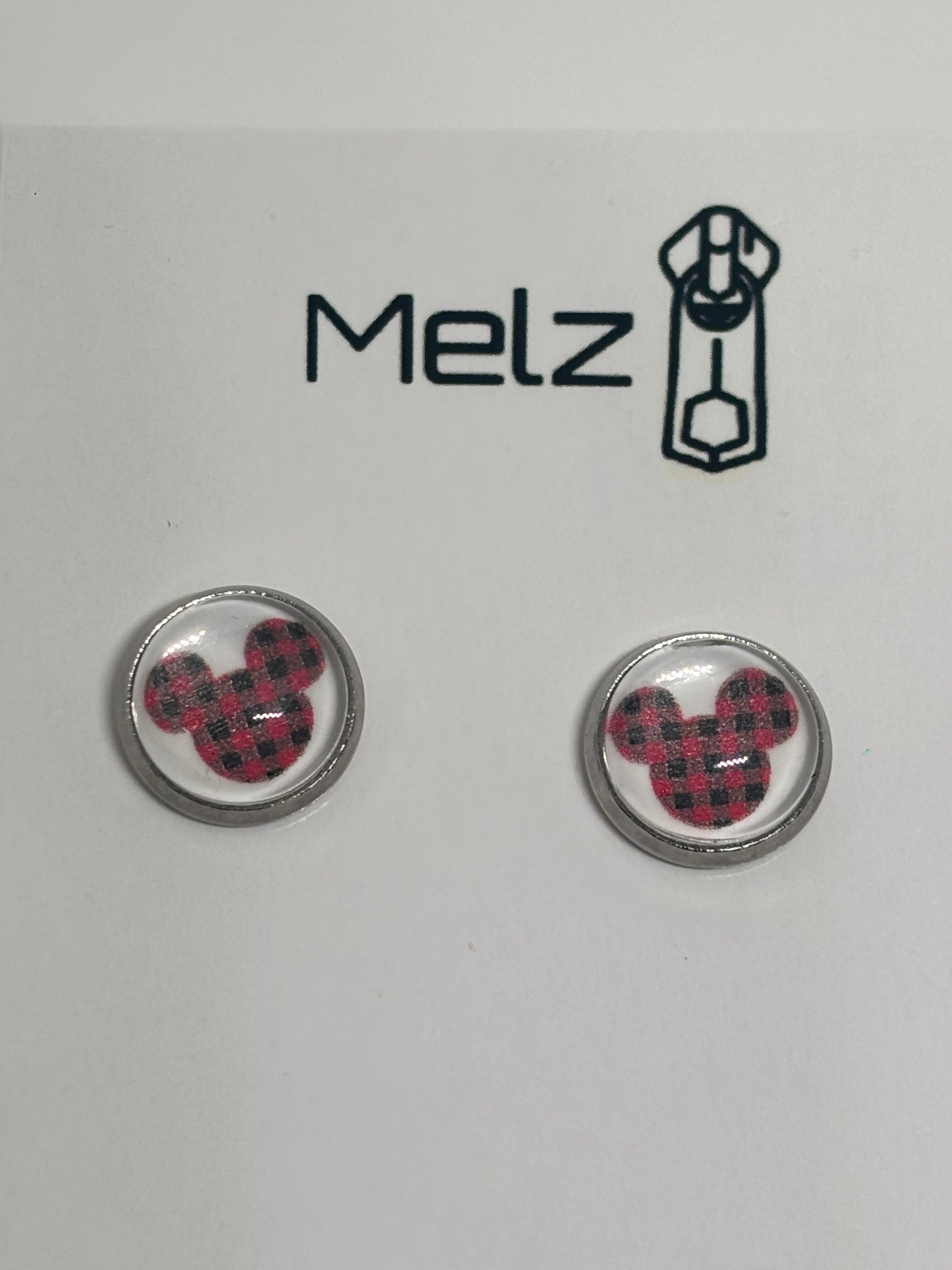 Plaid Christmas Button Earrings