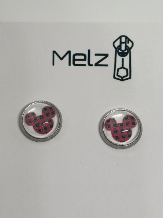 Plaid Christmas Button Earrings