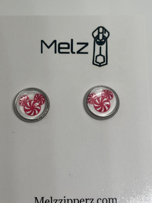 Christmas Candy Cane Button Earrings