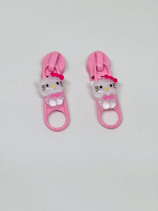 Handmade Bubblegum pink zipper earrings with hello kitty character