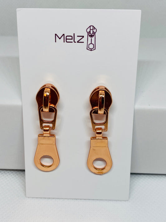 Rose gold round zipper pull earrings