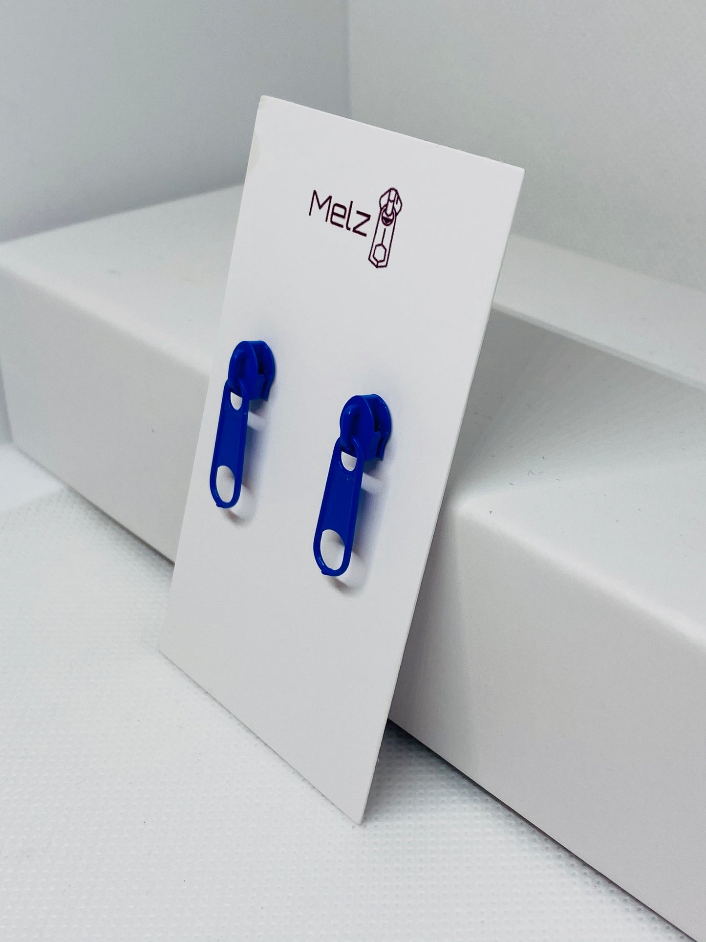 Royal blue zipper pull earrings