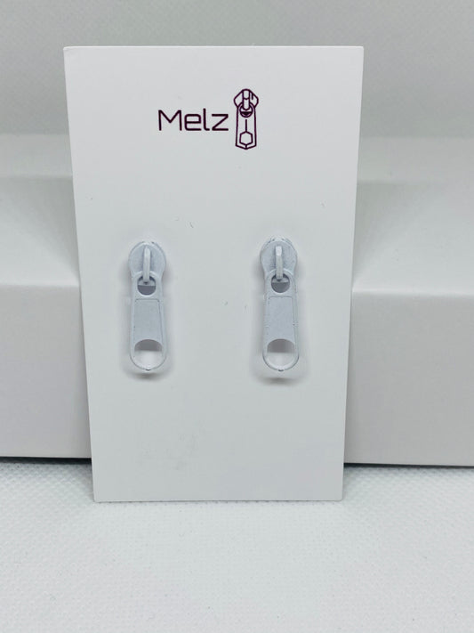 Small White Zipper pull earrings