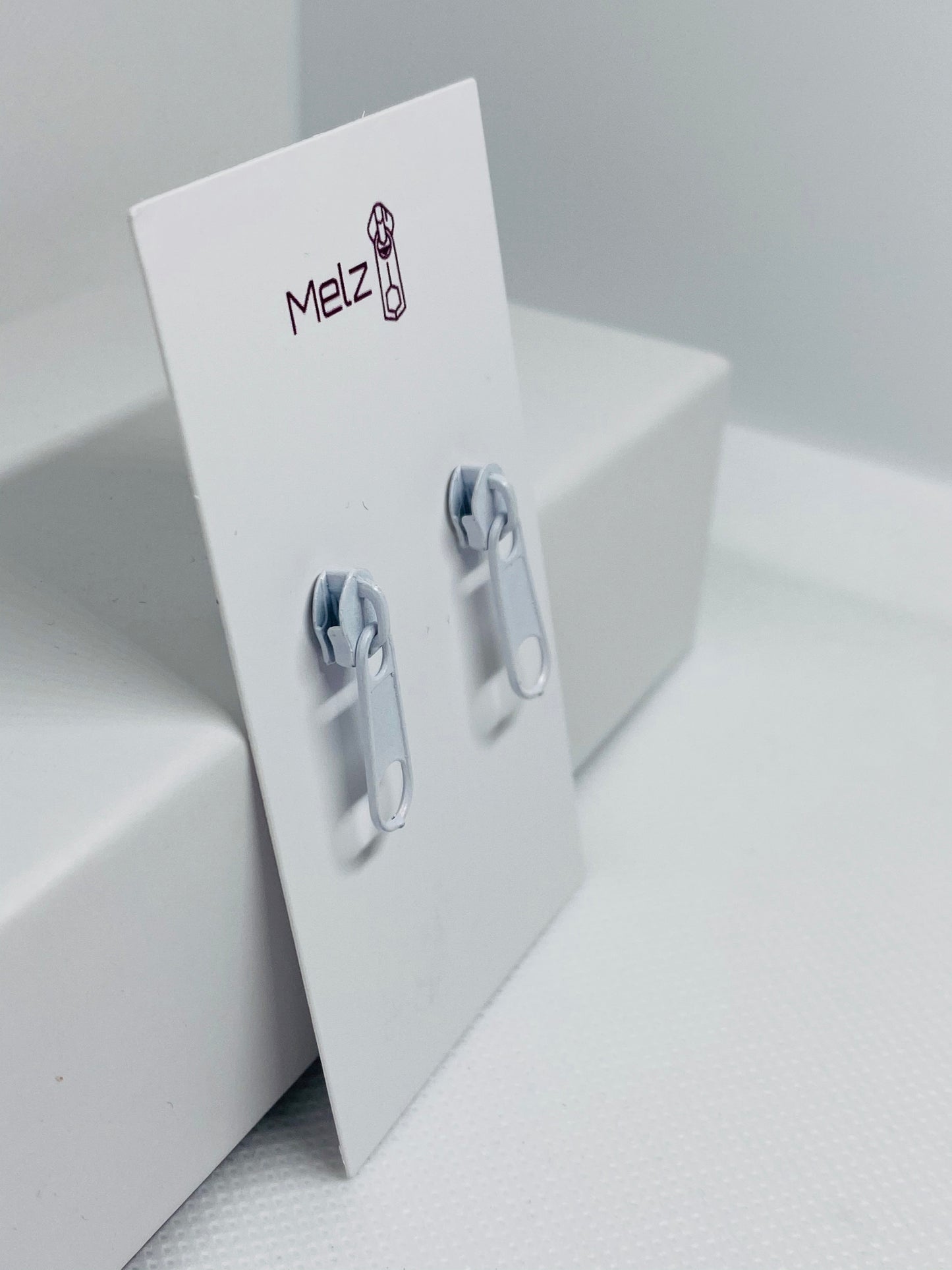 Small White Zipper pull earrings
