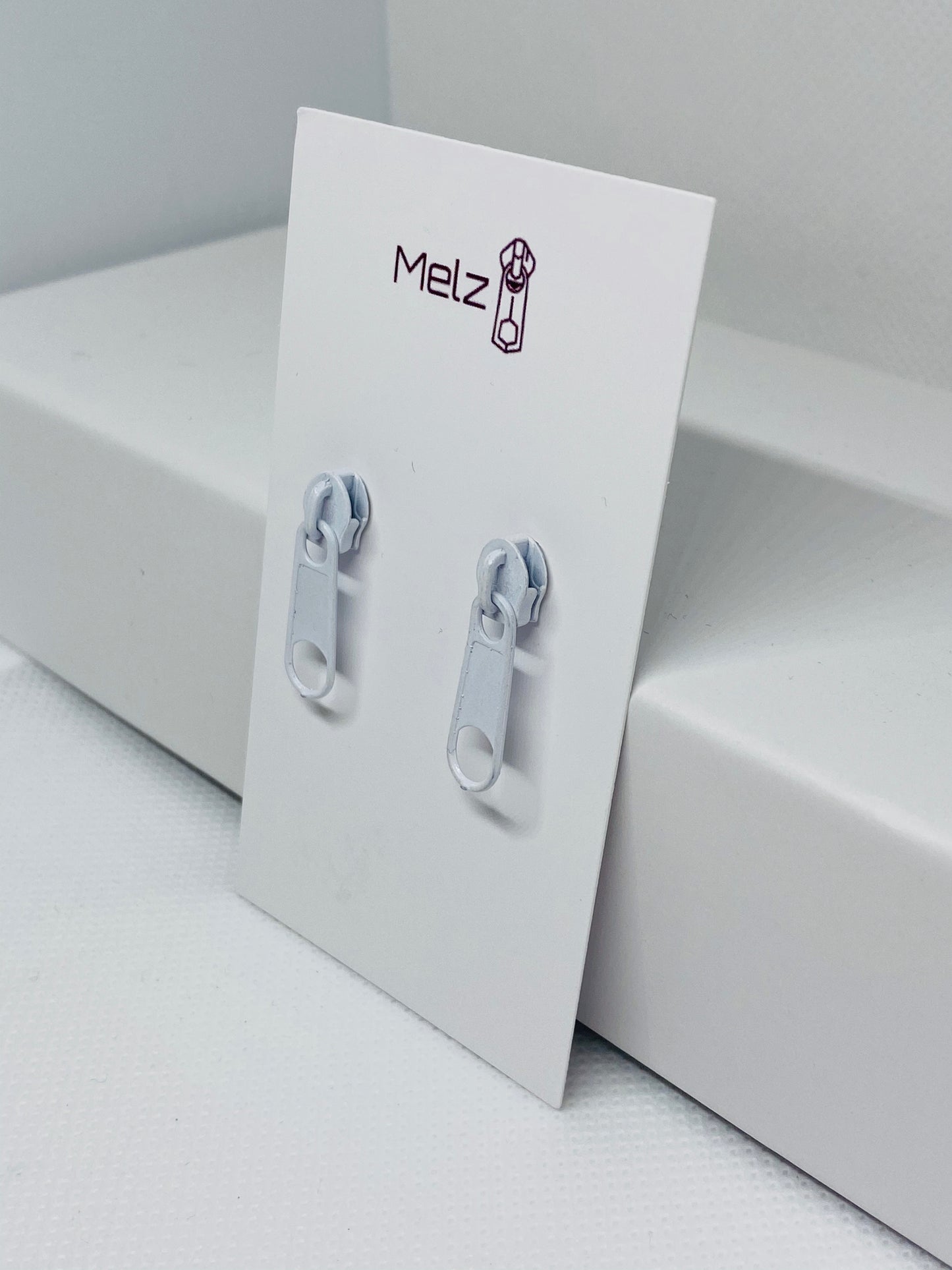 Small White Zipper pull earrings