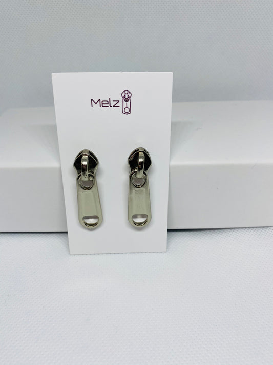 White Gold Zipper Earrings