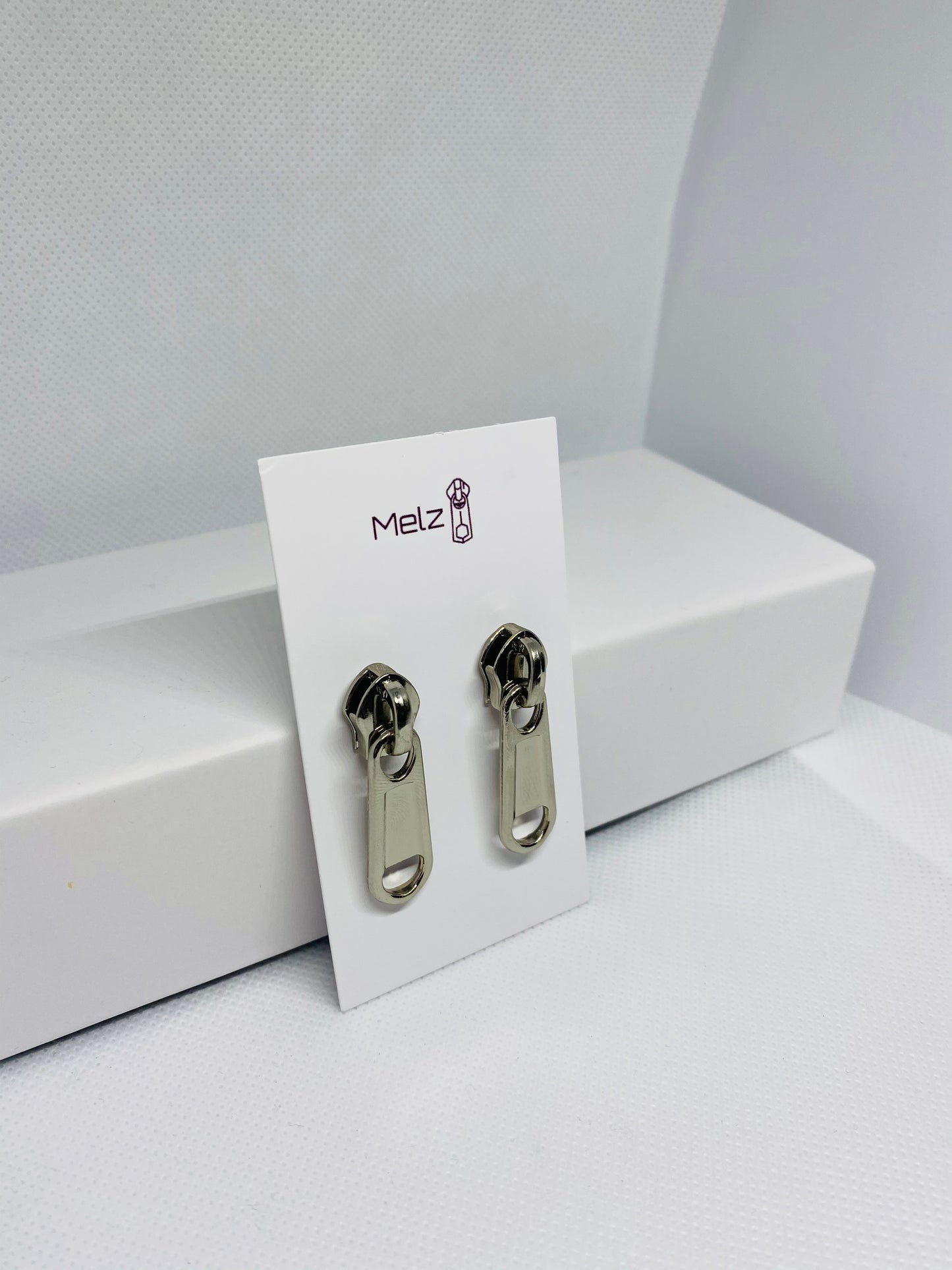 White Gold Zipper Earrings