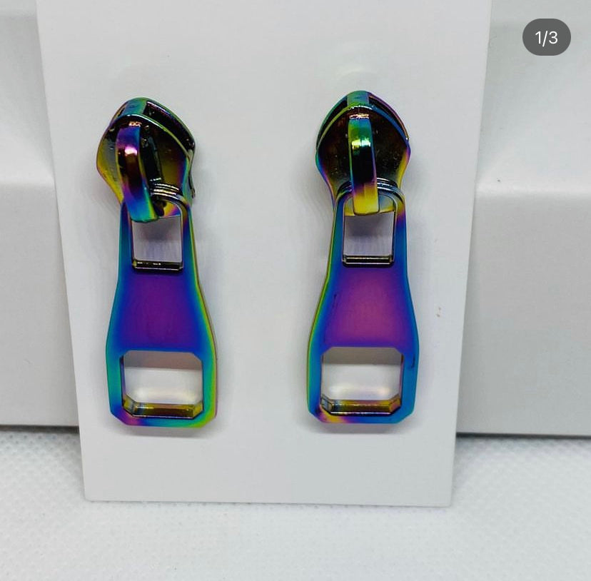 Large metallic squared zipper pull earring