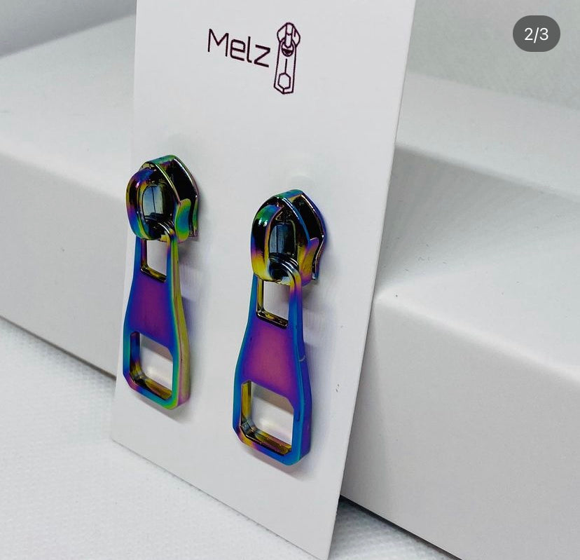 Large metallic squared zipper pull earring