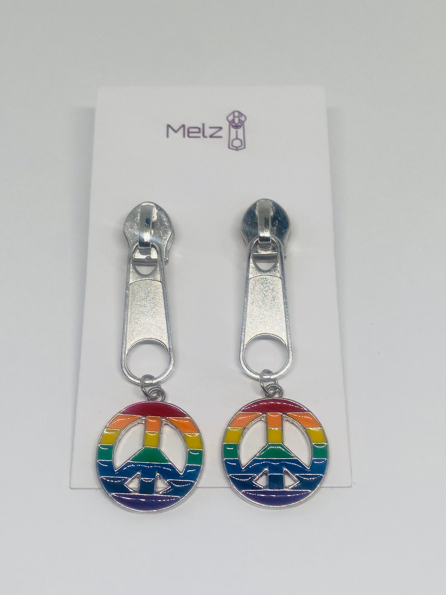 Rainbow Peace Sign Zipper Earrings
