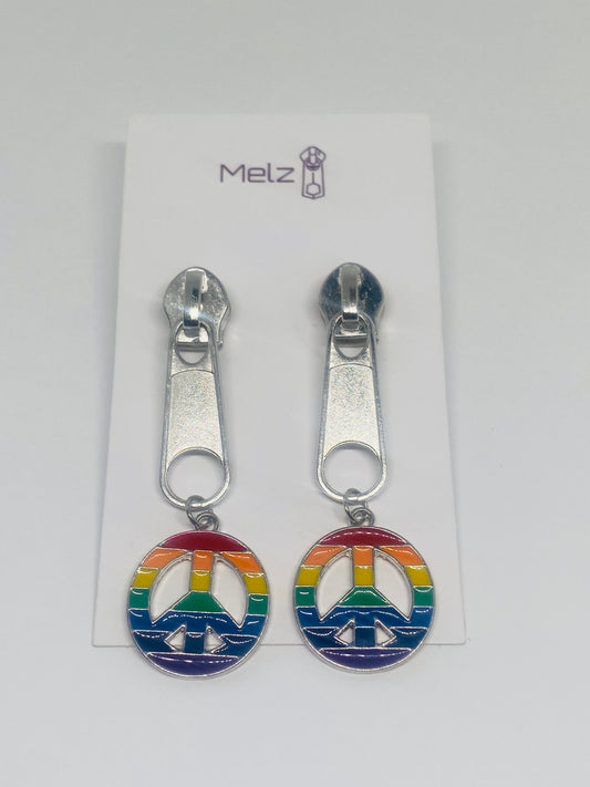 Rainbow Peace Sign Zipper Earrings