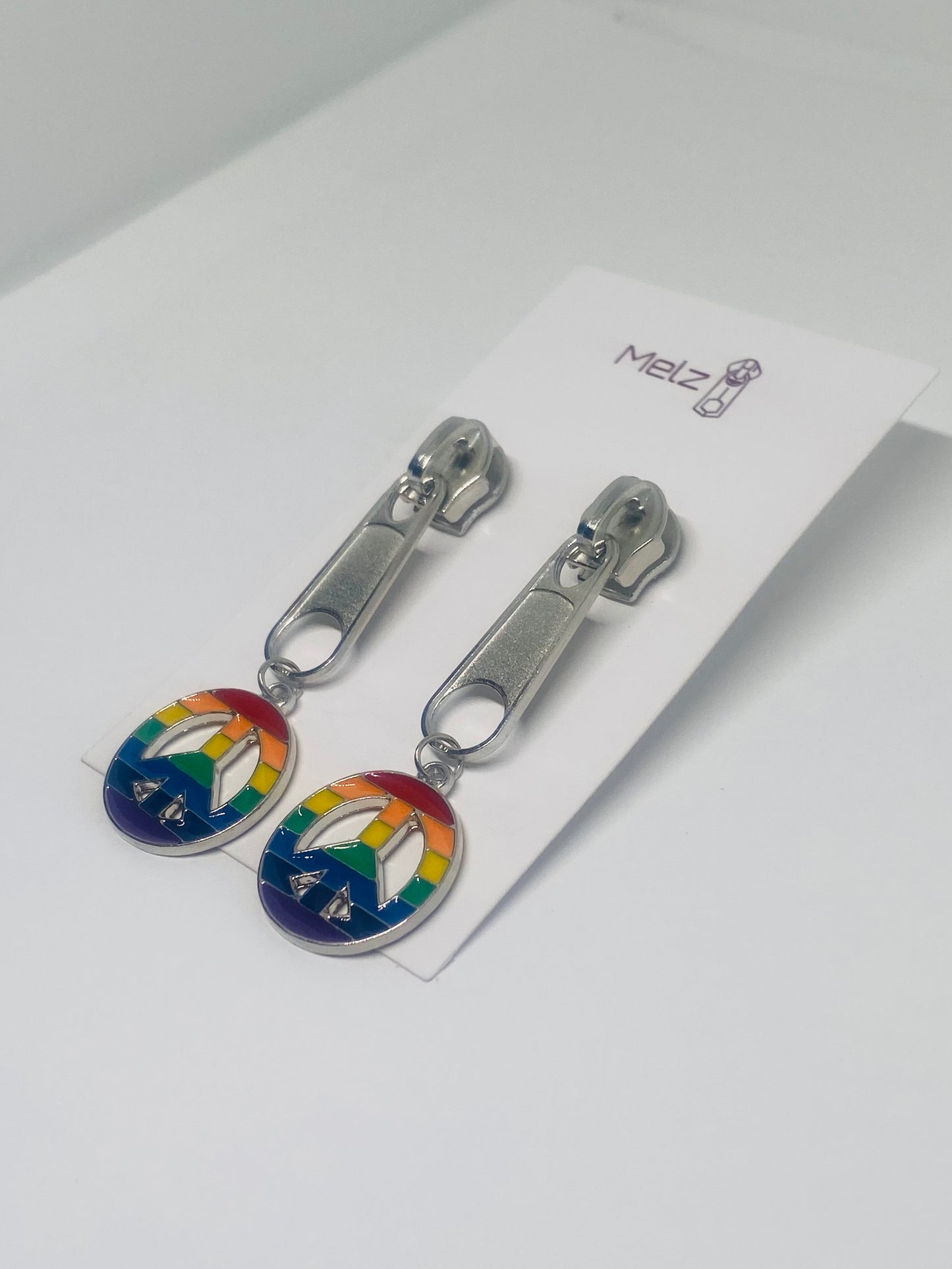 Rainbow Peace Sign Zipper Earrings