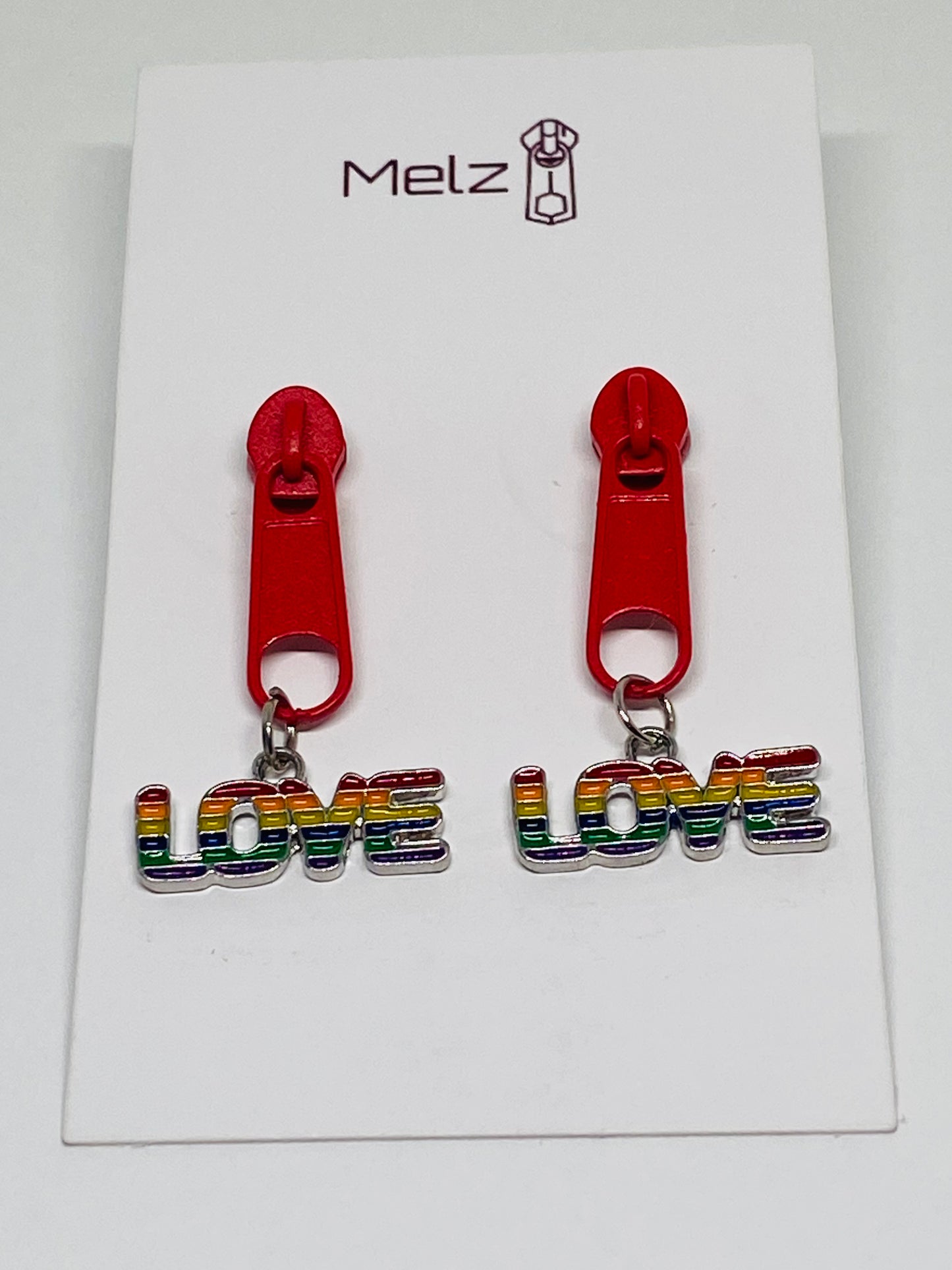 Red LOVE Rainbow zipper earrings