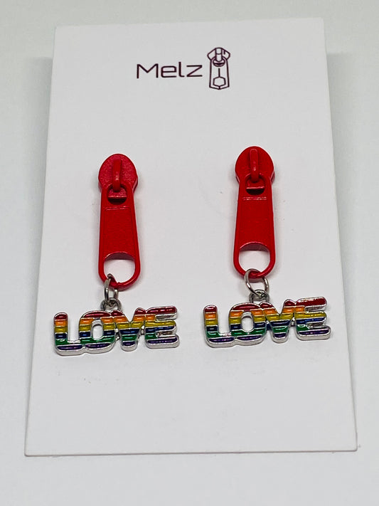 Red LOVE Rainbow zipper earrings