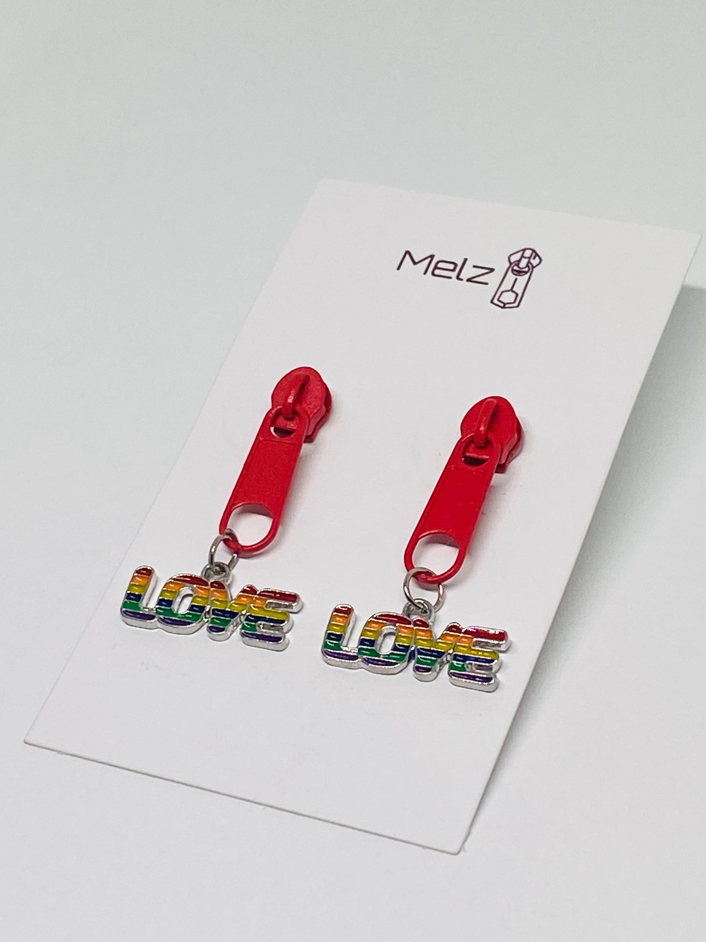 Red LOVE Rainbow zipper earrings