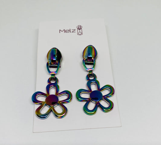 Metallic flower zipper pull earrings