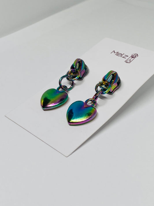 Metallic heart zipper pull earrings